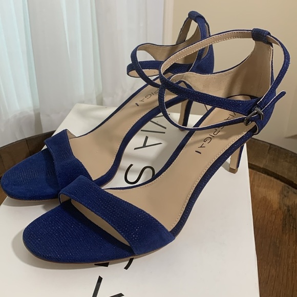 Via Spiga NIB Leesa Lapis Leather Suede Crisscross Ankle Open Toe Party Heels 8M - Picture 8 of 17